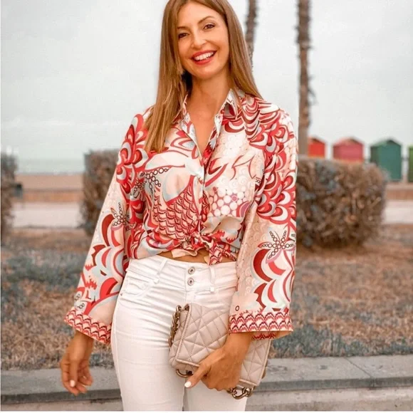 ZARA BNWT Flowy Print Shirt + Scarf - Picture 5 of 9